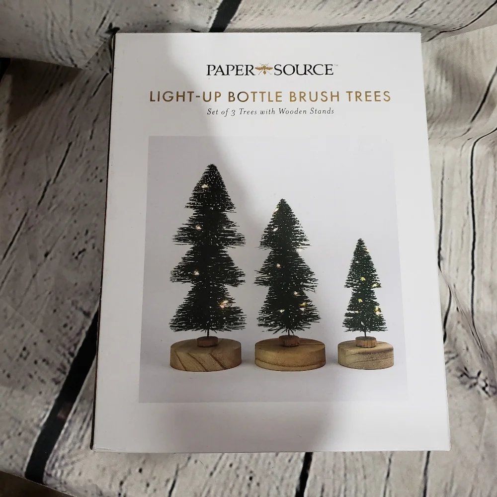 Paper Source Set of 3 Lighted Bottle Brush Trees